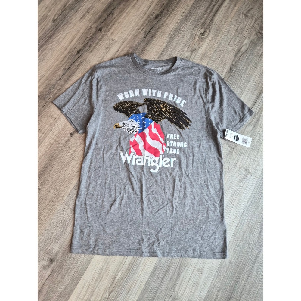 Wrangler Mens Graphic T-Shirt Gray Eagle American Flag Worn With Pride Medium